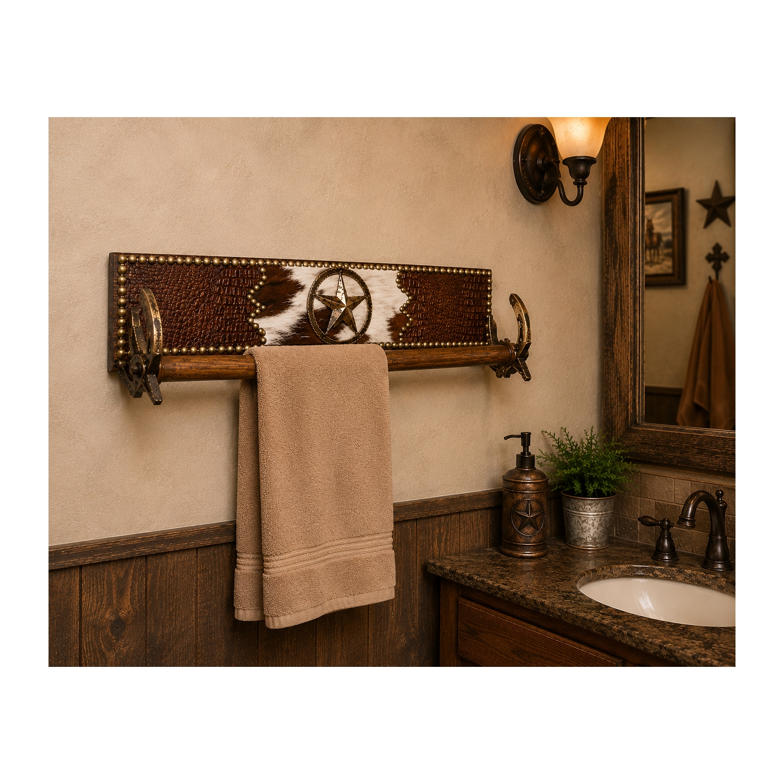 Western Cowhide Wall Mount Towel Rack